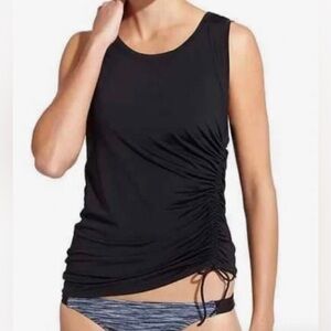 NWOT Athleta Black Heather Scrunch Rash-Guard Top UPF 50